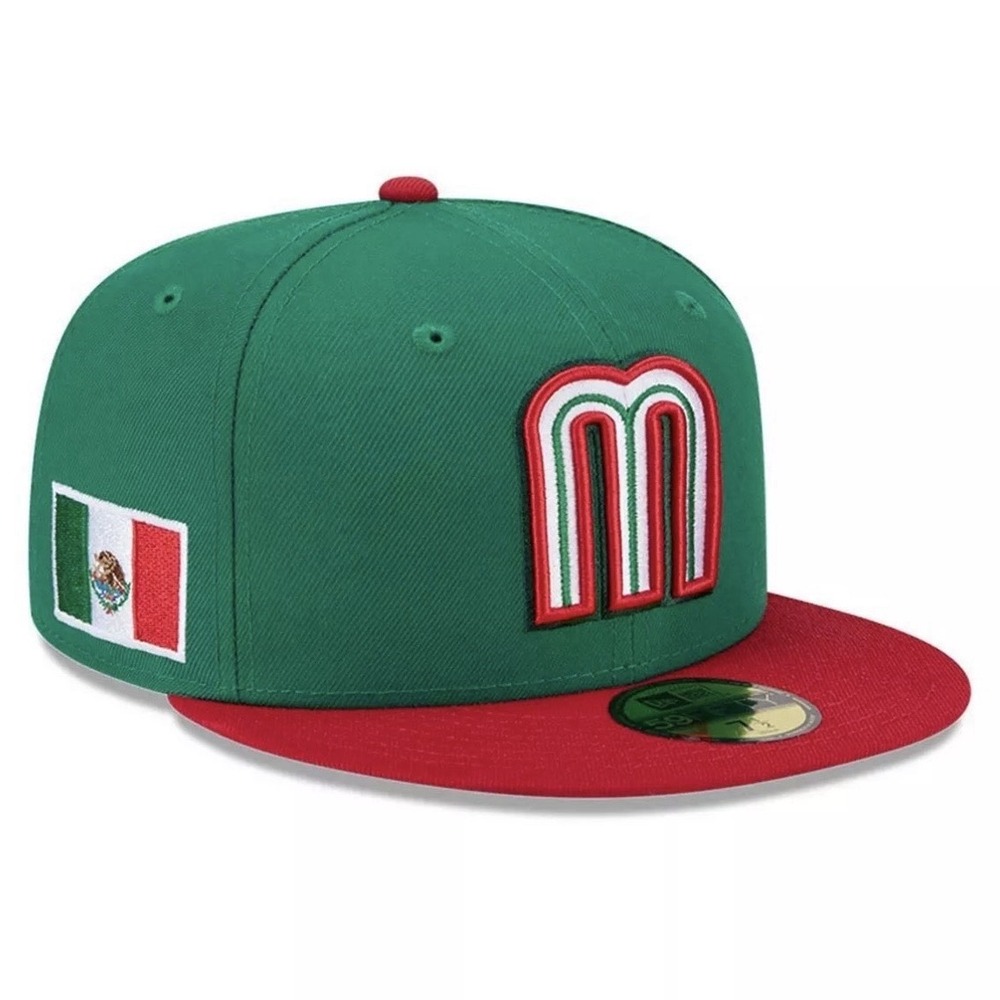 New Era 59Fifty Mexico World Baseball Classic Fitted Hat Size 7 1/8 Green Red